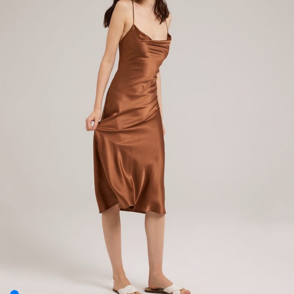 Bebe Satin cowl neck slip dress